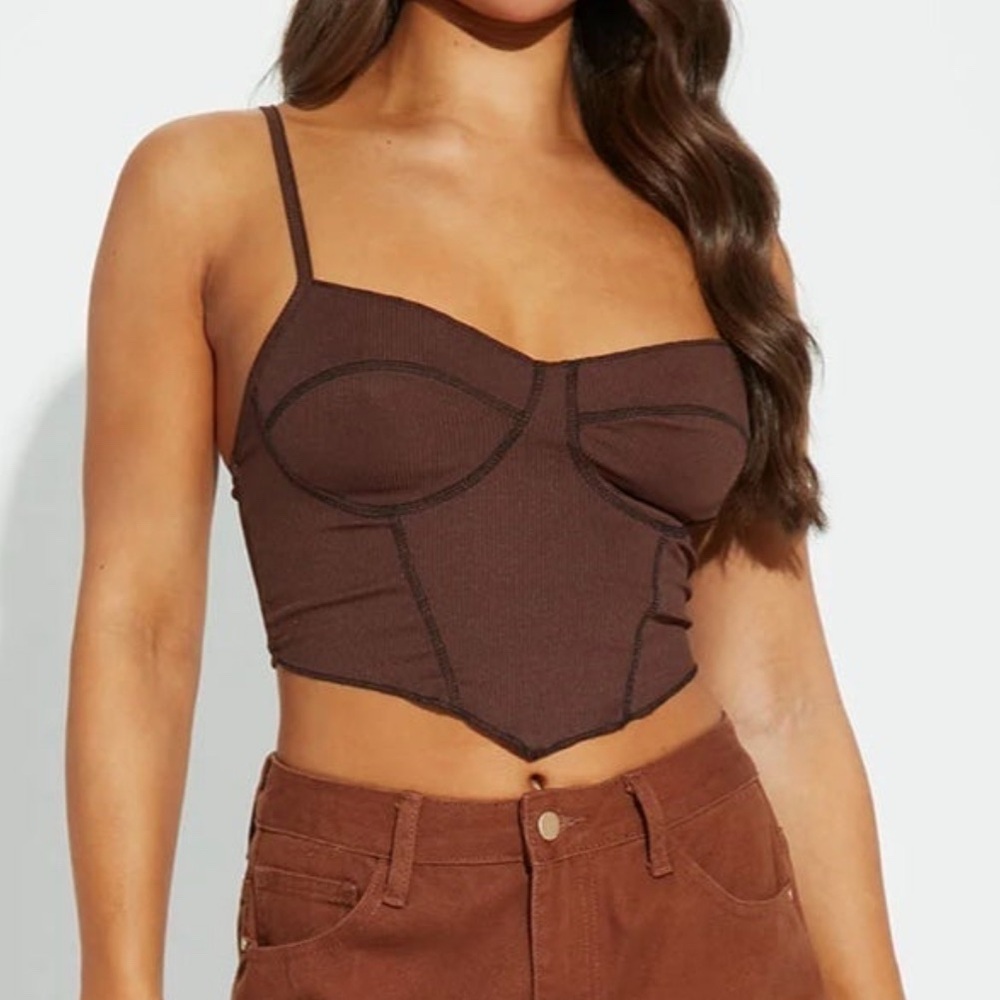 Brown Contrast Trim Cropped Cami